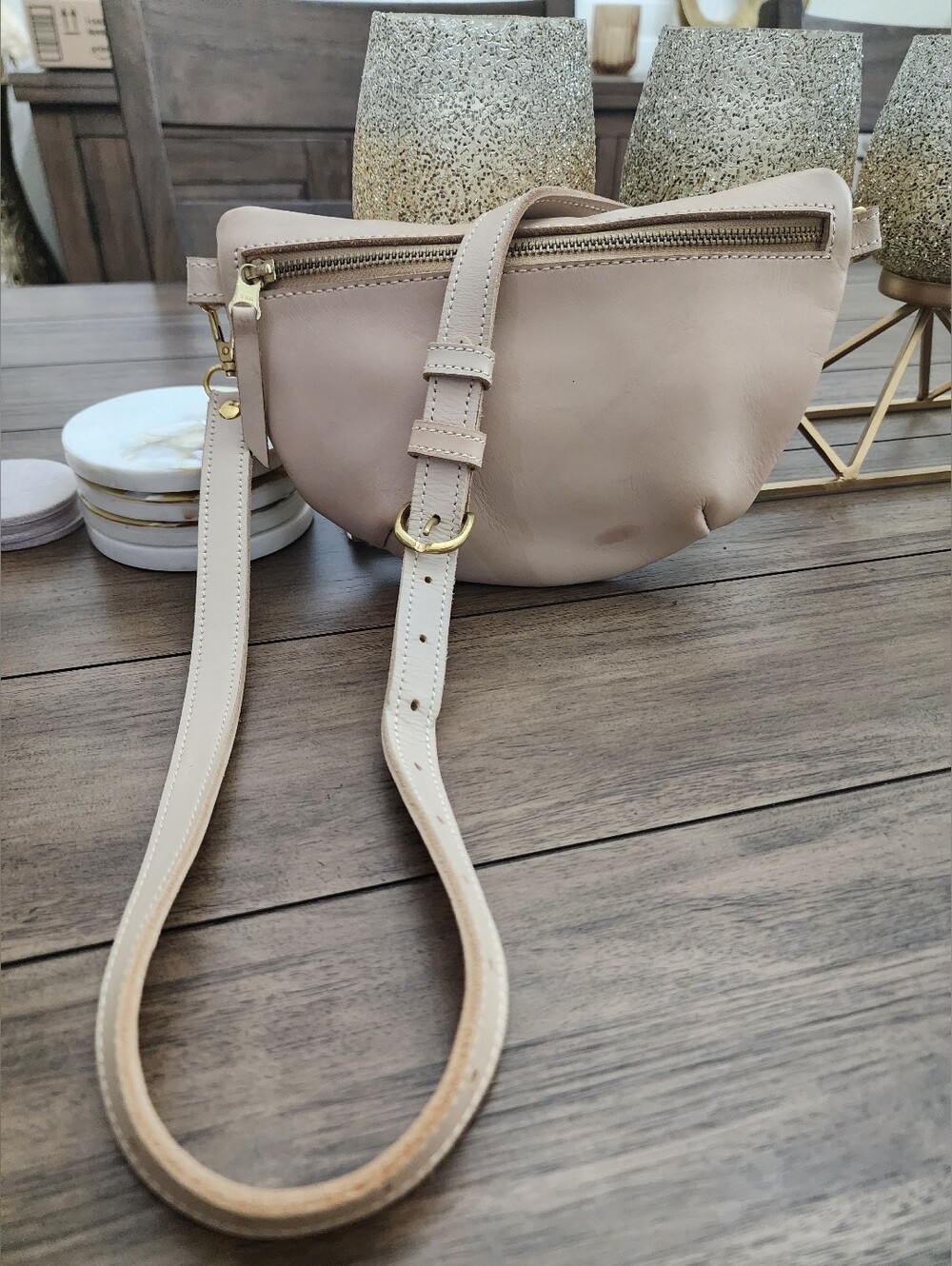 Abby Alley Sling Nude/Cream soft Leather Bag Crossbody Bag